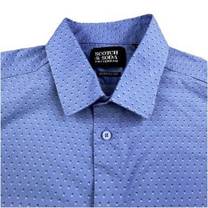 Scotch & Soda Shirt Men XL 18 Blue Dot Modern Fit Preppy Dress Shirt
